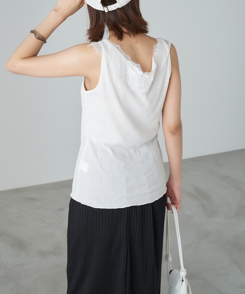 Chaco closet(チャコ クローゼット)の「リブ・レースタンクトップ(タンクトップ・レディース・グレー/ブラック/ホワイト・FREE)」の5枚目の写真