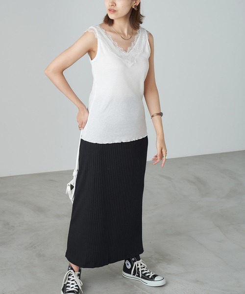 Chaco closet(チャコ クローゼット)の「リブ・レースタンクトップ(タンクトップ・レディース・グレー/ブラック/ホワイト・FREE)」の6枚目の写真