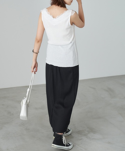 Chaco closet(チャコ クローゼット)の「リブ・レースタンクトップ(タンクトップ・レディース・グレー/ブラック/ホワイト・FREE)」の7枚目の写真