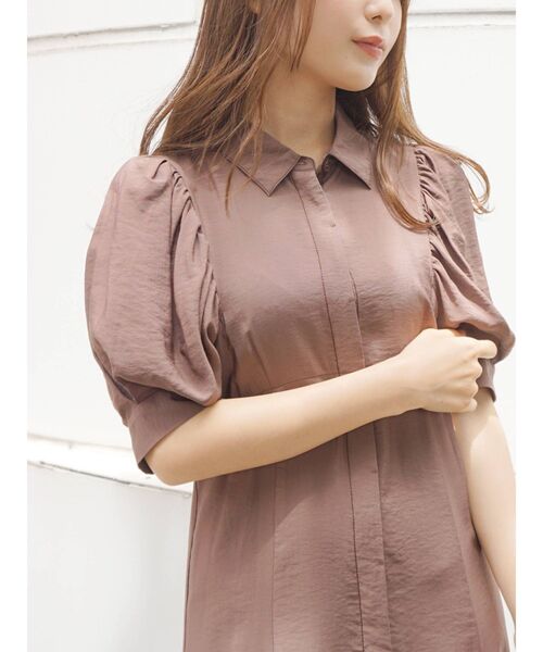 MERCURYDUO（マーキュリーデュオ）の「ギャザースリーブマーメイドシャツワンピース（ワンピース・レディース・ブラウン/ベージュ/ミント・FREE）」の9枚目の写真