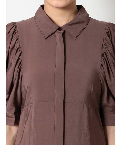 MERCURYDUO（マーキュリーデュオ）の「ギャザースリーブマーメイドシャツワンピース（ワンピース・レディース・ブラウン/ベージュ/ミント・FREE）」の8枚目の写真