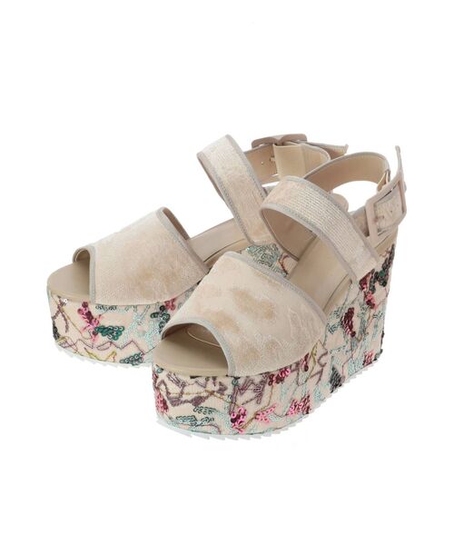 merry jenny（メリージェニー）の「spangleベロア厚底サンダル（サンダル・レディース・ベージュ/グレー・MEDIUM/LARGE）」の3枚目の写真