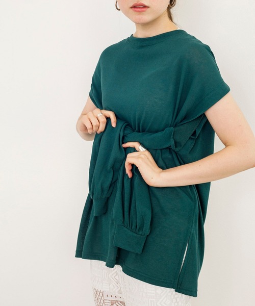 w closet（ダブルクローゼット）の「ロングorノースリ2WAYスリーブTシャツ（Tシャツ/カットソー・レディース・スミクロ/オフホワイト/ダークグリーン/ライトパープル/ピンク系その他・FREE）」の4枚目の写真