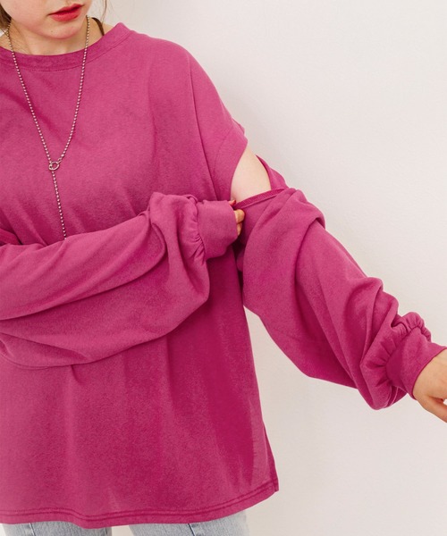 w closet（ダブルクローゼット）の「ロングorノースリ2WAYスリーブTシャツ（Tシャツ/カットソー・レディース・スミクロ/オフホワイト/ダークグリーン/ライトパープル/ピンク系その他・FREE）」の21枚目の写真