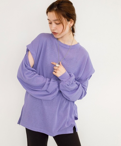 w closet（ダブルクローゼット）の「ロングorノースリ2WAYスリーブTシャツ（Tシャツ/カットソー・レディース・スミクロ/オフホワイト/ダークグリーン/ライトパープル/ピンク系その他・FREE）」の17枚目の写真