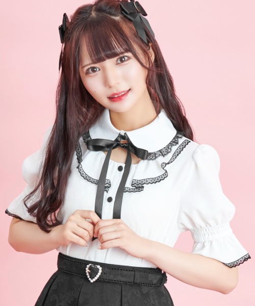 Secret Honey（シークレットハニー）の「オープンデコルテブラウス（シャツ/ブラウス・レディース・ブラック/オフホワイト/ピンク・MEDIUM）」の2枚目の写真