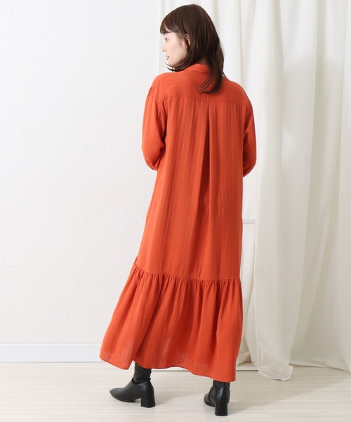 libelle more（リベル モア）の「ドビーストライプ襟付きワンピース（シャツワンピース・レディース・ブラック/ベージュ/テラコッタ・M/L）」の14枚目の写真