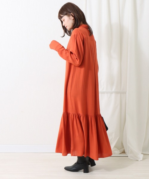 libelle more（リベル モア）の「ドビーストライプ襟付きワンピース（シャツワンピース・レディース・ブラック/ベージュ/テラコッタ・M/L）」の13枚目の写真