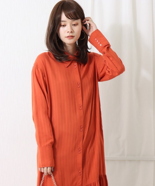 libelle more（リベル モア）の「ドビーストライプ襟付きワンピース（シャツワンピース・レディース・ブラック/ベージュ/テラコッタ・M/L）」の8枚目の写真