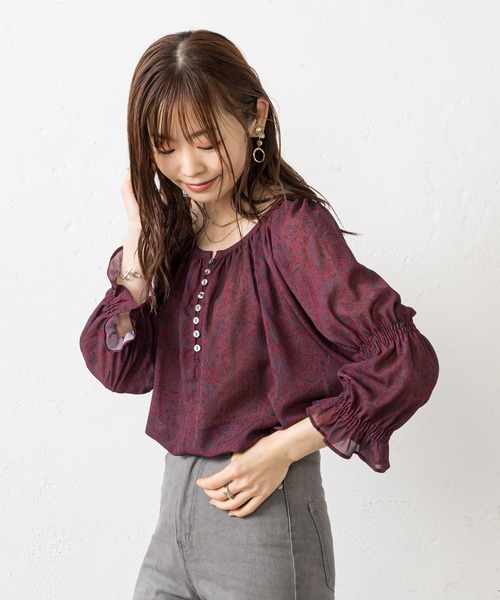 prose verse（プロズヴェール）の「前後2WAYペイズリー柄シアーブラウス（シャツ/ブラウス・レディース・ボルドー/ベージュ・MEDIUM）」の13枚目の写真