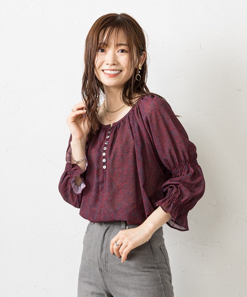 prose verse（プロズヴェール）の「前後2WAYペイズリー柄シアーブラウス（シャツ/ブラウス・レディース・ボルドー/ベージュ・MEDIUM）」の19枚目の写真