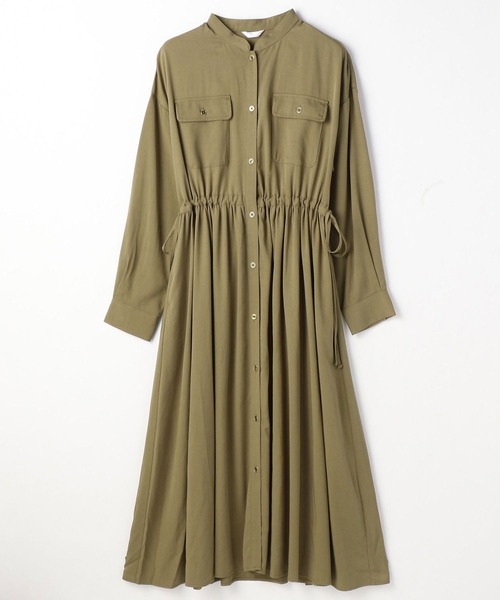 NICOLE white（ニコルホワイト）の「ポケット付 ウエストドロストワンピース（ワンピース・レディース・チャコールグレー/カーキ・FREE）」の6枚目の写真