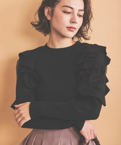 NOELA(ノエラ)の「チュール切替フリルニット(ニット/セーター・レディース・ブラック/ピンク/オフホワイト・フリー)」の3枚目の写真