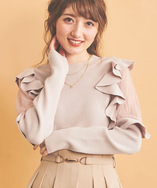 NOELA(ノエラ)の「チュール切替フリルニット(ニット/セーター・レディース・ブラック/ピンク/オフホワイト・フリー)」の4枚目の写真