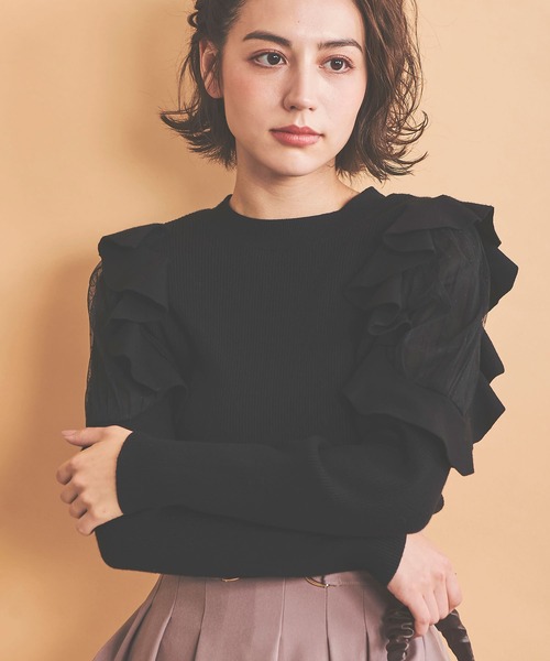 NOELA(ノエラ)の「チュール切替フリルニット(ニット/セーター・レディース・ブラック/ピンク/オフホワイト・フリー)」の10枚目の写真