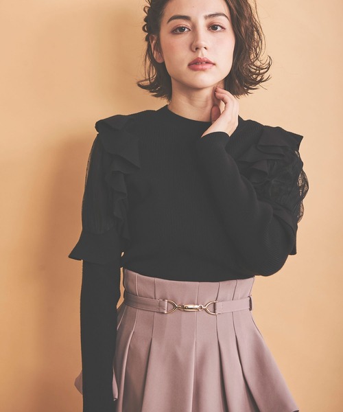 NOELA(ノエラ)の「チュール切替フリルニット(ニット/セーター・レディース・ブラック/ピンク/オフホワイト・フリー)」の11枚目の写真