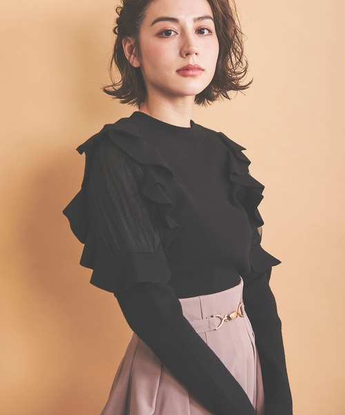 NOELA(ノエラ)の「チュール切替フリルニット(ニット/セーター・レディース・ブラック/ピンク/オフホワイト・フリー)」の12枚目の写真