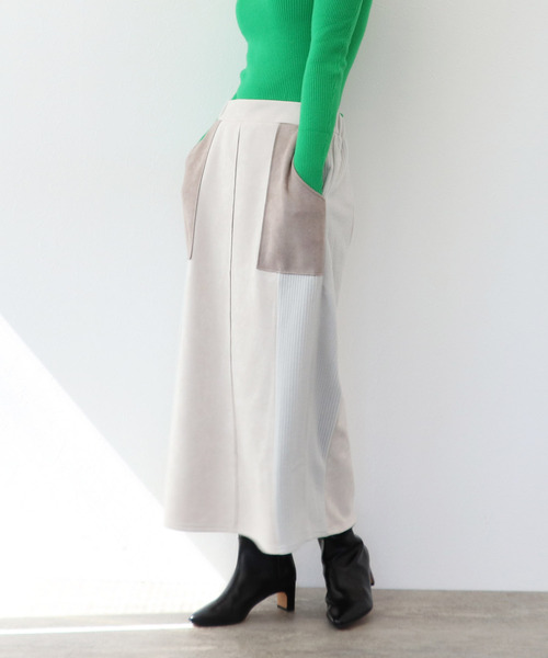 Three Four Time(スリーフォータイム)の「スエードリブ切替バイカラースカート(スカート・レディース・ブラウン/ベージュ・FREE)」の6枚目の写真