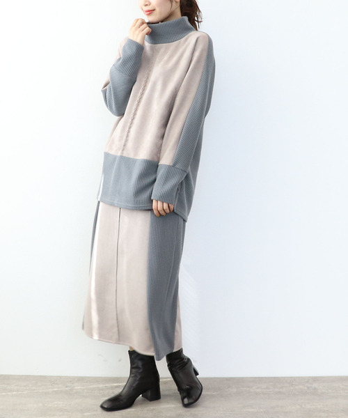 Three Four Time(スリーフォータイム)の「スエードリブ切替バイカラースカート(スカート・レディース・ブラウン/ベージュ・FREE)」の10枚目の写真