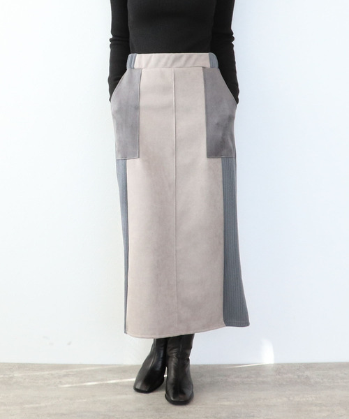 Three Four Time(スリーフォータイム)の「スエードリブ切替バイカラースカート(スカート・レディース・ブラウン/ベージュ・FREE)」の9枚目の写真