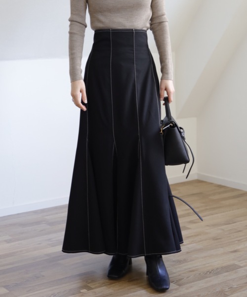 UNFIELD（アンフィールド）の「【UNFIELD 配色ステッチマーメイドスカート】（スカート・レディース・ブラック/モカ・FREE）」の3枚目の写真