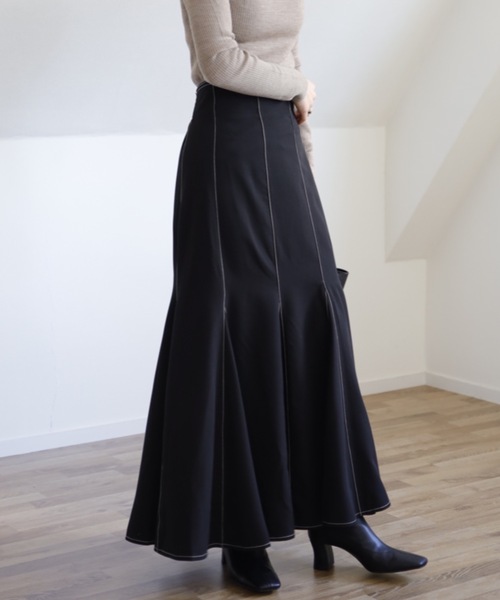 UNFIELD（アンフィールド）の「【UNFIELD 配色ステッチマーメイドスカート】（スカート・レディース・ブラック/モカ・FREE）」の5枚目の写真