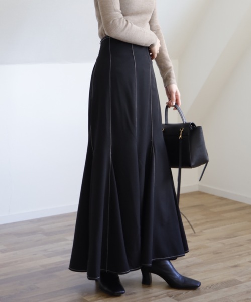 UNFIELD（アンフィールド）の「【UNFIELD 配色ステッチマーメイドスカート】（スカート・レディース・ブラック/モカ・FREE）」の6枚目の写真