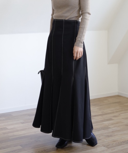 UNFIELD（アンフィールド）の「【UNFIELD 配色ステッチマーメイドスカート】（スカート・レディース・ブラック/モカ・FREE）」の7枚目の写真