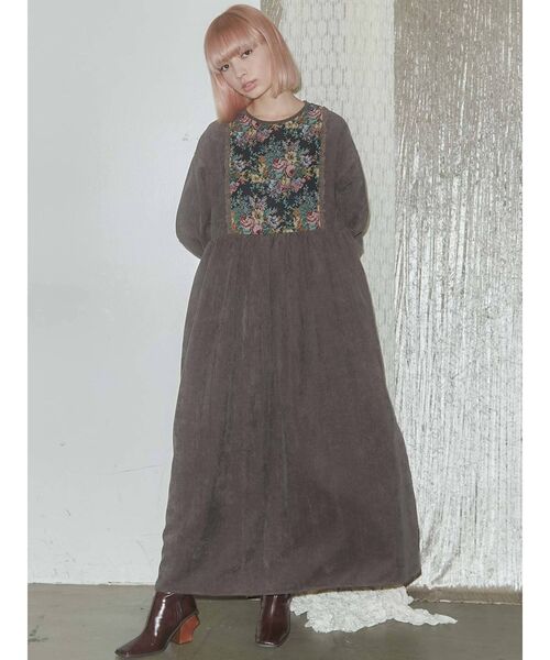merry jenny（メリージェニー）の「ジャガードコンビコールワンピース（ワンピース・レディース・ブラウン/グリーン/ボルドー・FREE）」の2枚目の写真