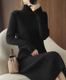 ハイネック リブニット ワンピース