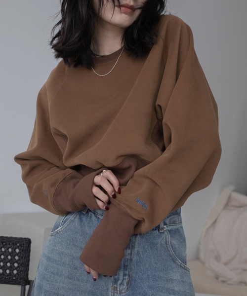美品✨Drawer ドゥロワー ショート丈 ロゴ刺繍 スウェット 濃紺 2 短丈 セール】ロゴ刺繍ショート丈トレーナー/新色追加/復刻カラー追加