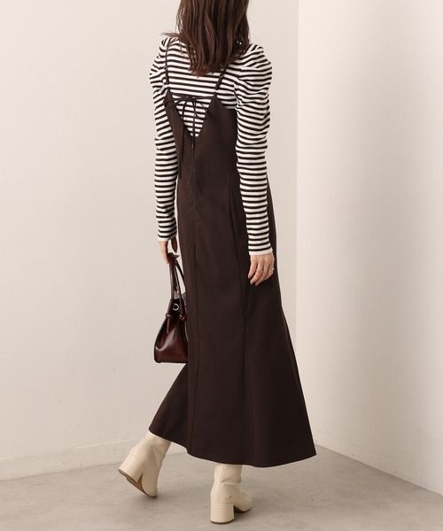 one after another NICE CLAUP（ワンアフターアナザーナイスクラップ）の「WEB限定　バックリボンマーメイドキャミワンピース（ワンピース・レディース・ブラック/ブラウン/グレー系その他/グリーン系その他/ブラック系その他/インディゴブルー・FREE）」の14枚目の写真