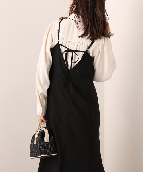 one after another NICE CLAUP（ワンアフターアナザーナイスクラップ）の「WEB限定　バックリボンマーメイドキャミワンピース（ワンピース・レディース・ブラック/ブラウン/グレー系その他/グリーン系その他/ブラック系その他/インディゴブルー・FREE）」の17枚目の写真