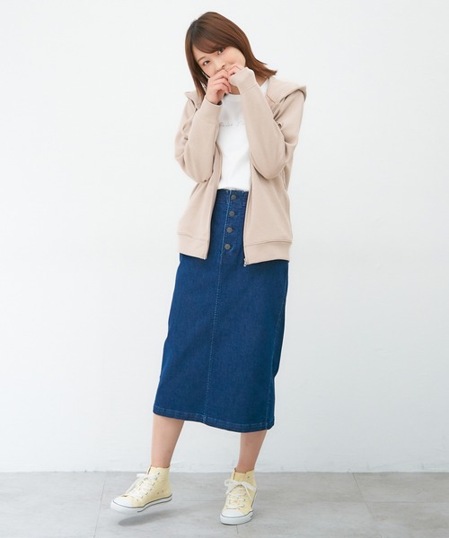 Honeys(ハニーズ)の「きれいめジップパーカー(パーカー・レディース・ブラック/ネイビー/イエロー/ミント/ベージュ/ピンク/アイボリー/スミクロ/グレイッシュベージュ・L/M/S/LL)」の19枚目の写真