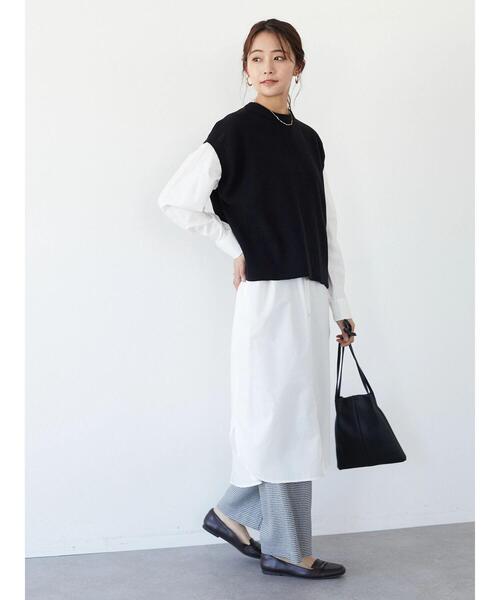 CRAFT STANDARD BOUTIQUE(クラフトスタンダードブティック)の「【ウォッシャブル】SET シャツワンピース+ニットベスト *◆(シャツワンピース・レディース・オフホワイト/ストライプ・FREE)」の3枚目の写真