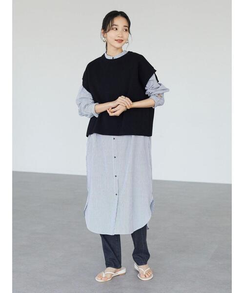 CRAFT STANDARD BOUTIQUE(クラフトスタンダードブティック)の「【ウォッシャブル】SET シャツワンピース+ニットベスト *◆(シャツワンピース・レディース・オフホワイト/ストライプ・FREE)」の4枚目の写真