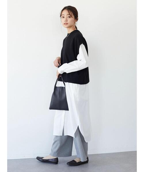 CRAFT STANDARD BOUTIQUE(クラフトスタンダードブティック)の「【ウォッシャブル】SET シャツワンピース+ニットベスト *◆(シャツワンピース・レディース・オフホワイト/ストライプ・FREE)」の6枚目の写真