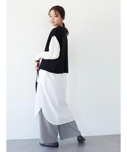 CRAFT STANDARD BOUTIQUE(クラフトスタンダードブティック)の「【ウォッシャブル】SET シャツワンピース+ニットベスト *◆(シャツワンピース・レディース・オフホワイト/ストライプ・FREE)」の7枚目の写真