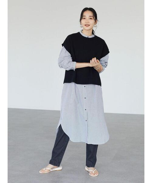 CRAFT STANDARD BOUTIQUE(クラフトスタンダードブティック)の「【ウォッシャブル】SET シャツワンピース+ニットベスト *◆(シャツワンピース・レディース・オフホワイト/ストライプ・FREE)」の10枚目の写真