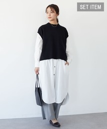 【ウォッシャブル】SET シャツワンピース+ニットベスト　＊◆