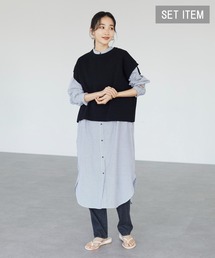 【ウォッシャブル】SET シャツワンピース+ニットベスト *◆