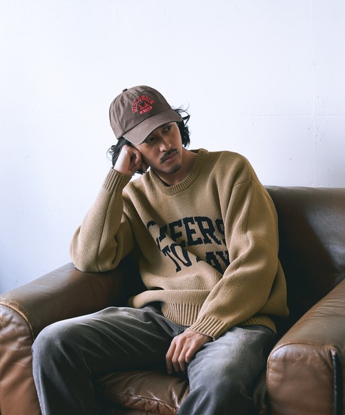 BAYFLOW(ベイフロー)の「HAPPYニットプルオーバー(ニット/セーター・メンズ・ベージュ/イエロー/ボルドー/ブラック/グリーン/ネイビー・MEDIUM/LARGE)」の3枚目の写真