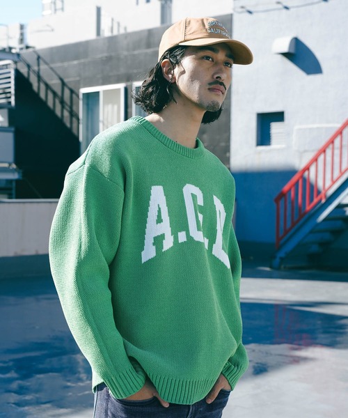 BAYFLOW(ベイフロー)の「HAPPYニットプルオーバー(ニット/セーター・メンズ・ベージュ/イエロー/ボルドー/ブラック/グリーン/ネイビー・MEDIUM/LARGE)」の4枚目の写真