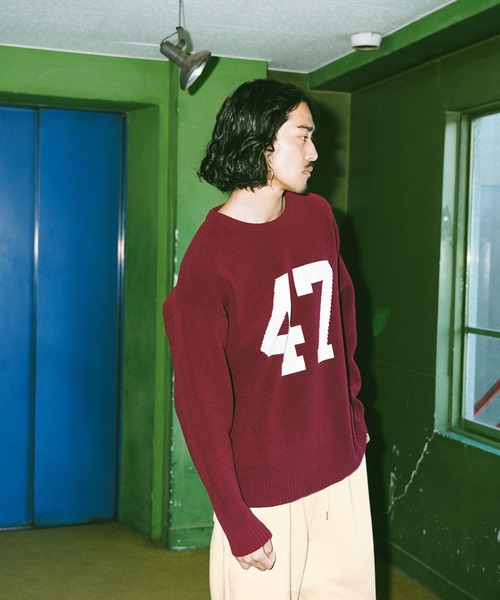 BAYFLOW(ベイフロー)の「HAPPYニットプルオーバー(ニット/セーター・メンズ・ベージュ/イエロー/ボルドー/ブラック/グリーン/ネイビー・MEDIUM/LARGE)」の1枚目の写真