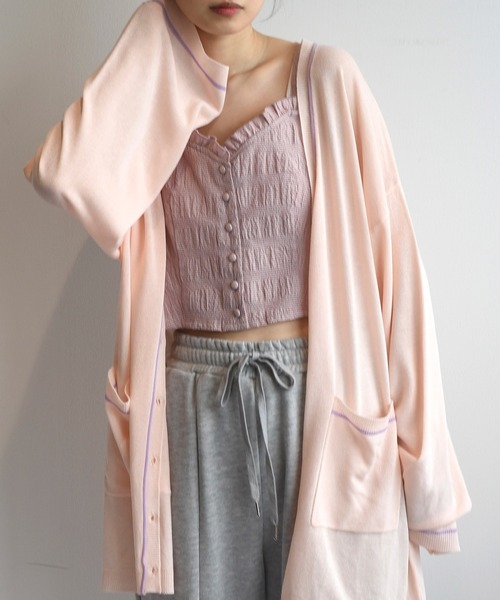 Alley by w closet（アリーバイダブルクローゼット）の「【Alley】12G配色ラインニットカーディガン（カーディガン/ボレロ・レディース・イエロー/グリーン/スモークピンク・FREE）」の20枚目の写真