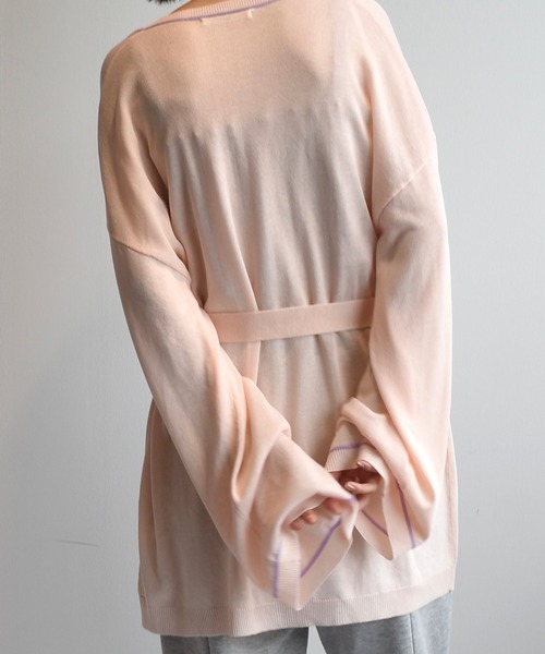 Alley by w closet（アリーバイダブルクローゼット）の「【Alley】12G配色ラインニットカーディガン（カーディガン/ボレロ・レディース・イエロー/グリーン/スモークピンク・FREE）」の21枚目の写真