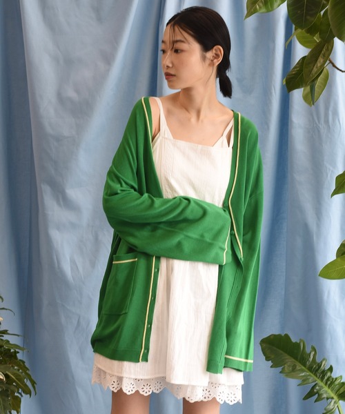 Alley by w closet（アリーバイダブルクローゼット）の「【Alley】12G配色ラインニットカーディガン（カーディガン/ボレロ・レディース・イエロー/グリーン/スモークピンク・FREE）」の7枚目の写真