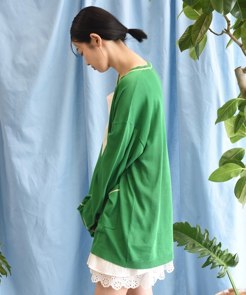 Alley by w closet（アリーバイダブルクローゼット）の「【Alley】12G配色ラインニットカーディガン（カーディガン/ボレロ・レディース・イエロー/グリーン/スモークピンク・FREE）」の8枚目の写真