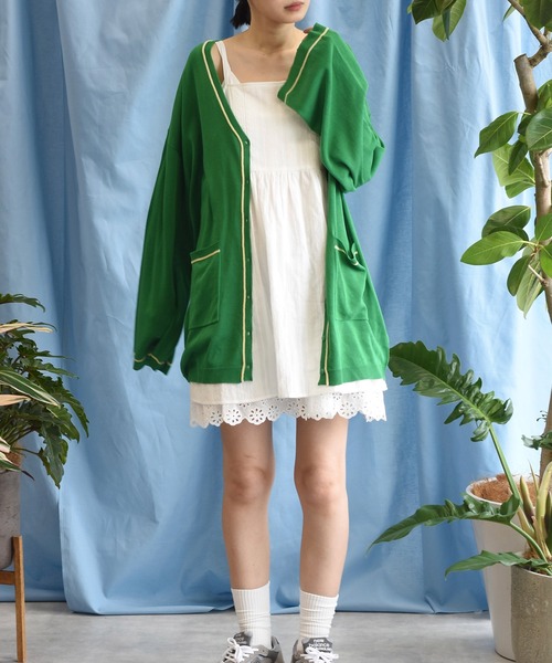 Alley by w closet（アリーバイダブルクローゼット）の「【Alley】12G配色ラインニットカーディガン（カーディガン/ボレロ・レディース・イエロー/グリーン/スモークピンク・FREE）」の9枚目の写真