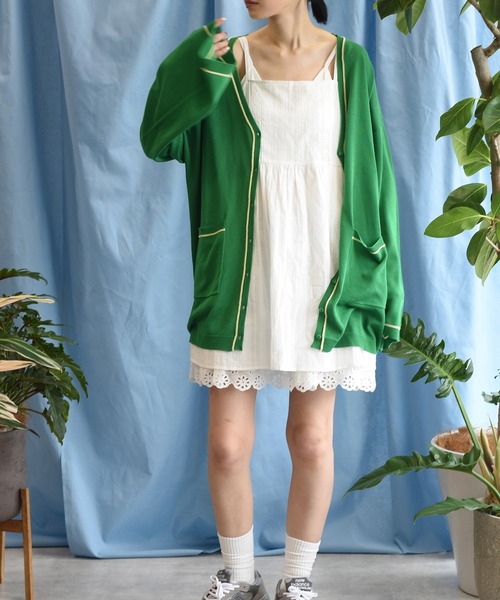 Alley by w closet（アリーバイダブルクローゼット）の「【Alley】12G配色ラインニットカーディガン（カーディガン/ボレロ・レディース・イエロー/グリーン/スモークピンク・FREE）」の12枚目の写真